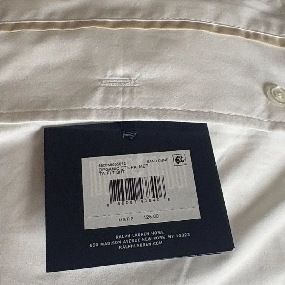 Ralph Lauren Organic Cotton Palmer Twin Flat Sheet Sand Dune NEW